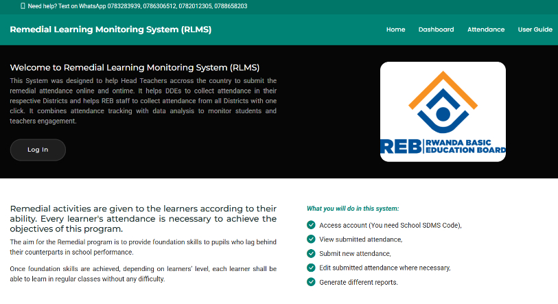 Remedial Learning Monitoring System screenshot